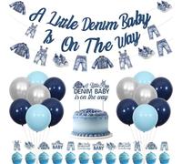 Jollyboom Blue Jean Denim Baby Shower Decorations, a Little Denim Baby Is On The Way Decorations Banner Garland Cake Cupcake Toppers for Welcome Baby Blue Jean Clothes Pregnancy Gift