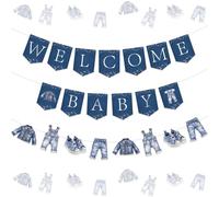Jollyboom Blue Jean Denim Baby Shower Decorations, a Little Denim Baby Is On The Way Welcome Baby Banner Garland Decorations Confetti for Blue Jean Clothes Table Pregnancy Gift