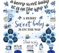 Jollyboom Blueberry Baby Shower Decorations, a Berry Sweet Baby Is On The Way Banner Hanging Swirls Streamers Cake Topper Sash Table Honeycomb Centerpieces for Fruit Welcome Baby Gender Reveal Party
