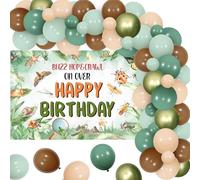Jollyboom Bug Birthday Decorations, Insect Birthday Party Decorations Buzz Hop Crawl Bugs Birthday Backdrop Banner Balloon Garland Green for Boy Girl Spring Summer Tropical Reptile Rainforest Party
