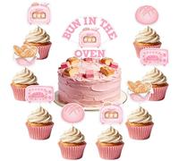 Jollyboom Bun in the Oven Baby Shower Decorations, 25pcs Cake Topper and Cupcake Toppers - Pink Double-Sided Decorations for Girl Baby Shower | Sweet Bakery Theme Gender Reveal Party Picks
