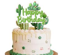 Jollyboom Cactus Happy Birthday Decorations, Mexican Fiesta Western Cactus Happy Birthday Cake Topper Double-sided Cake Decor for Women Girl Men Taco Cino De Mayo Themed Bday Party