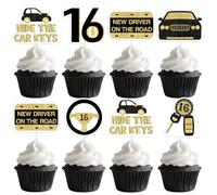 Jollyboom Car Themed 16th Birthday Party Decorations, 36pcs Hide The Car Keys Birthday Decorations Cupcake Toppers for New Driver On The Road 16 Year Old Boy Girl
