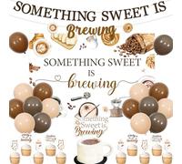 Jollyboom Coffee Baby Shower Decorations A Baby is Brewing Something Sweet is Brewing Kit Brown Backdrop Banners Cake Cupcake Toppers Balloons Something For Baby Shower Coffee Themed Party Decorations