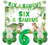 Jollyboom Dinosaur 6th Birthday Decorations, Six a Saurus Birthday Decorations Backdrop Banner Number 6 Foil Balloons for Dinosaur Jungle 6 Year Old Boy Party