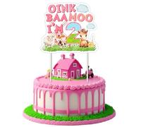 Jollyboom Farm Animal 2nd Birthday Party Decorations Girl, Pink Oink Baa Moo I Am Two Birthday Decorations Cake Topper Farm Cake Decor for 2 Years Old Girls Barn Barnyard Animal Party