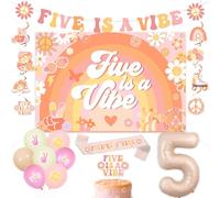 Jollyboom Five Is a Vibe Birthday Party Decorations, Groovy 5th Birthday Decorations Girl Balloons Backdrop Banner Hanging Swirls Cake Topper Sash Number 5 Foil for 5 Year Old Girl