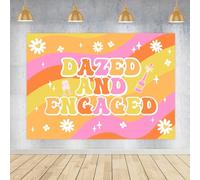 Jollyboom Groovy Bridal Shower Decoration, Dazed and Engaged Bachelorette Backdrop Banner 5×3ft Groovy Daisy Champagne Background Props for Retro Hippie Bridal Shower Bachelorette Party Decoration