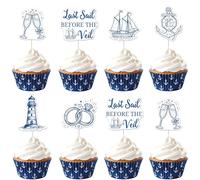 Jollyboom Last Sail Before The Veil Cupcake Toppers - Nautical Bachelorette Party Cake Picks | Anchor and Sailboat Bride to Be Food Decor | Party Accessories for Beach or Sailing Themed Celebration