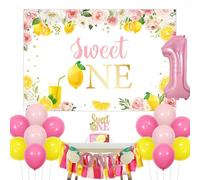 Jollyboom Lemon 1st Birthday Decorations Girl, Sweet One Lemon Birthday Party Decorations Backdrop Highchair Banner Cake Topper Number 1 Foil Balloons for Girl First One Year Old Girl Bday