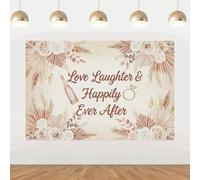 Jollyboom Love Laughter and Happily Ever After Backdrop - Boho Style 5 x 3ft (150 x 100cm) Vinyl Banner - Wedding Engagement Anniversary or Bridal Shower Decor | Easy Hanging Photo Wall