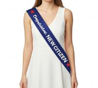 Jollyboom New Citizen Sash with Pin - Congratulations Sash for Citizenship Ceremony or Naturalization Party - Red White Blue Satin Sash for Adults 3.74in x 62.3in