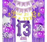 Jollyboom Purple 13th Birthday Decorations Kit: Banner, Balloons, Cake Topper & Sash