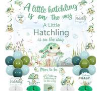 Jollyboom Sea Turtle Baby Shower Decorations, a Little Hatchling Is On The Way Backdrop Banner Cake Topper Sash Balloons Hanging Swirls Ceiling Streamers Table Honeycomb Centerpieces