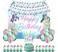 Jollyboom Sea Turtle Birthday Decorations, Under the Sea Birthday Decorations Backdrop Banner Cake Cupcake Toppers Balloons for Colorful Ocean Animals Party