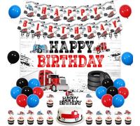 Jollyboom Semi Truck Birthday Party Decorations for Boys - Backdrop Balloon Banner Cake Toppers Set - Heavy Truck Theme Party - Celebrate with Balloons and Backdrop for Unforgettable Birthday Fun