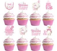 Jollyboom Silly Goose Baby Shower Decorations, 24Pcs A Silly Goose Is On the Way Cupcake Toppers Blue Double-Sided Printing for Boy Farm Animal Welcome Baby Shower Party