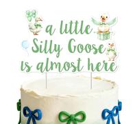 Jollyboom Silly Goose Baby Shower Decorations Cake Topper - A Little Silly Goose Is Almost Here Cake Topper Double- Sided Paper 5.4 x 3.5in- Green Gender Neutral Farm Animal Baby Shower Decoration