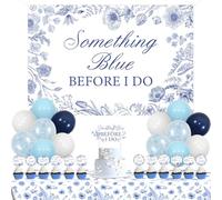 Jollyboom Something Blue Bridal Shower Decorations, Something Blue Before I Do Backdrop Cake Cupcake Toppers Balloons White Vintage Floral Tablecloth for Bachelorette Wedding Engagement Party Supplies