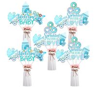Jollyboom Sprinkled with Love Baby Shower Decorations, 24pcs Donut Ice Cream Decorations Table Centerpiece Sticks Blue Double-Sided for Boy Welcome Baby Gender Reveal Pregnancy Gift Party