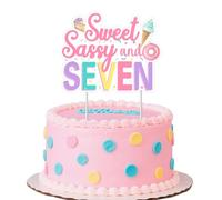 Jollyboom Sweet Sassy and Seven Birthday Decorations Girls, Donut Ice Cream 7th Birthday Decorations Cake Topper Double-Sided for 7 Year Old Girl Bday Party
