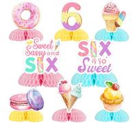 Jollyboom Sweet Sassy and Six Birthday Decorations Girls, Ice Cream 6th Birthday Decorations Table Honeycomb Centerpiece for Six is So Sweet 6 Year Old Birthday Ice Cream Donut Cake Party
