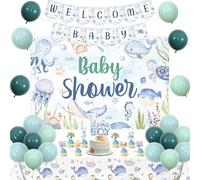 Jollyboom Under the Sea Baby Shower Decorations, Ocean Theme Baby Shower It’s a Boy Backdrop Banner Cake Cupcake Toppers Balloons Tablecloth for Gender Reveal Pregnancy Celebration Newborn