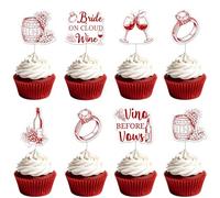 Jollyboom Vino Before Vows Bachelorette Cupcake Toppers - 36pcs Wine Themed Party Decorations for Bridal Shower | Red Wine Fun Cake Toppers for Women Bachelorette Wedding Celebration