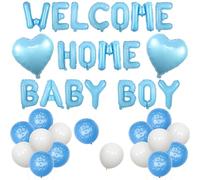 Jollyboom Welcome Home Baby Boy Decorations, Blue Welcome Home Baby Boy Balloon Banner It’s a Boy Balloons Baby Blue Heart Foil Balloons for Boys Newborn Birthday Party Baby Shower