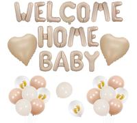 Jollyboom Welcome Home Baby Decorations, Neutral Beige Welcome Home Baby Balloon Banner Cream White Balloons Heart Foil Balloons for Boys Girls Newborn Birthday Party Baby Shower