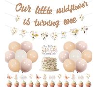 Jollyboom Wildflower First Birthday Decorations, Boho Our Little Wildflower Is Turning One Decorations Balloons Banner Garland Cake Cupcake Toppers for Floral 1st Birthday Party Girl