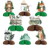 Jollyboom Woodland Baby Shower Decorations, Let The Adventure Begin Honeycomb Centerpieces for a New Adventure Begins Baby Shower Gender Reveal Sprinkle Party Decorations Jungle Safari Mountain