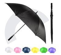 Jollybrolly Black Golf Umbrella - Waterproof Sun Parasol, Straight Fiberglass Stick, Large Canopy for Sun Protection, Windproof, Mens & Ladies Umbrella for Golf