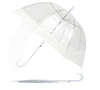 Jollybrolly Clear Dome Umbrella with White Trim - Transparent, Clear Dome Umbrella, Windproof, Waterproof, Birdcage Design, Strong Frame & Crook Handle
