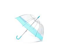 Jollybrolly Clear Dome Umbrellas PVC Transparent Canopy Coloured Blue Stripe Handle and Tip Stripe Manual Open Close