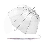 Jollybrolly Clear Large Umbrella with Crook Handle | Transparent Umbrella, Birdcage Design White Detailing Windproof Waterproof See-Through Rainproof