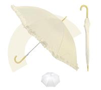 Jollybrolly Ivory White Wedding Umbrella - Vintage Style Wedding Umbrellas with Frill, Large, Long Handle, Waterproof, Sun Protection, White Summer Wedding Umbrella