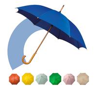 Jollybrolly Large Umbrella Blue | Wooden Walking Stick Umbrella, Crook Handle Large Canopy for Sun Protection Rainproof | Strongest Windproof Travel | Mens Umbrella Waterproof Long Stick