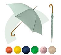 Jollybrolly Large Umbrella Mint Green| Wooden Walking Stick Umbrella, Crook Handle Large Canopy for Sun Protection Rainproof | Strongest Windproof Travel | Mens Umbrella Waterproof Long Stick