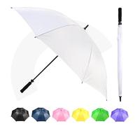 Jollybrolly White Golf Umbrella - Waterproof Sun Parasol, Straight Fiberglass Stick, Large Canopy for Sun Protection, Windproof, Mens & Ladies Umbrella for Golf