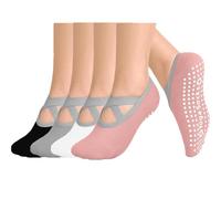 JollyDragon 4 Pairs Non Slip Yoga Pilates Socks with Grips & Straps,Fashion Pilates Grip Socks for Women Girls Ladies Fitness, Ballet, Home Workout