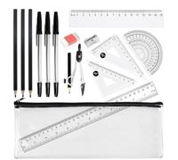 JollyDragon Clear Pencil Case for Exams with Maths Set, 32cm Transparent Black Zip Stationery Kit for Secondary School, GCSE Exam Kit with Protractor Compass Ruler 30cm, Back to School Supplies