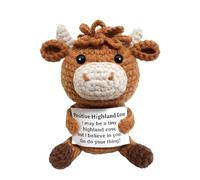 JollyDragon Funny Positive Highland Cow,Cute Knitted Positive Crochet Animals With Inspirative Cards,Emotional Support Crochet Highland Cow Gifts For Women Friends Party Desk Decoration