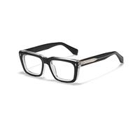 JOLLYNOVA Sutton Retro Rectangle Acetate Thick Glasses Frame Prescription Optical Eyewear for Women Men 53-21-148mm, Black Clear, 53