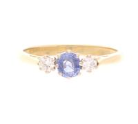 Jollys Jewellers Women's 18Carat Yellow Gold Sapphire & Diamond Three-Stone Ring (Size M) 10.5x5mm | Luxury Ladies Ring