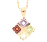 Jollys Jewellers Women's 9Carat Yellow Gold Garnet, Amethyst, Peridot & Citrine Pendant (12x18mm) w/ 18.25" Curb Chain (1mm Wide)
