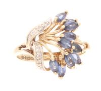 Jollys Jewellers Women's 9Carat Yellow Gold Sapphire & Diamond Cluster Ring (Size K 1/2) 16mm Widest | Luxury Ladies Ring