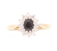 Jollys Jewellers Women's 9Carat Yellow Gold Sapphire & Simulated Diamond Cluster Ring (Size L 1/2) 8.5x10mm | Luxury Ladies Ring