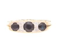 Jollys Jewellers Women's 9Carat Yellow Gold Sapphire Three-Stone w/Simulated Diamond Accents Ring (Size Q 1/2) 5.5mm Widest | Luxury Ladies Ring