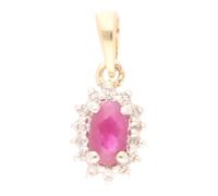 Jollys Jewellers Women's New! 9Carat Yellow Gold Ruby & Diamond Halo Cluster Pendant (6x14mm)